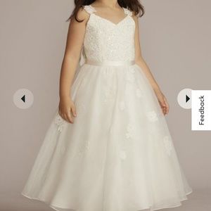 NWT David’s Bridal floral lace tea length flower girl dress size 6